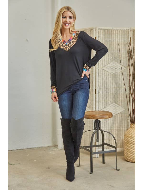 Avery - Wholesale Tunic - Women's - AV1144-SELENA SERAPE-LEOPARD PRINT V NECK TOP1