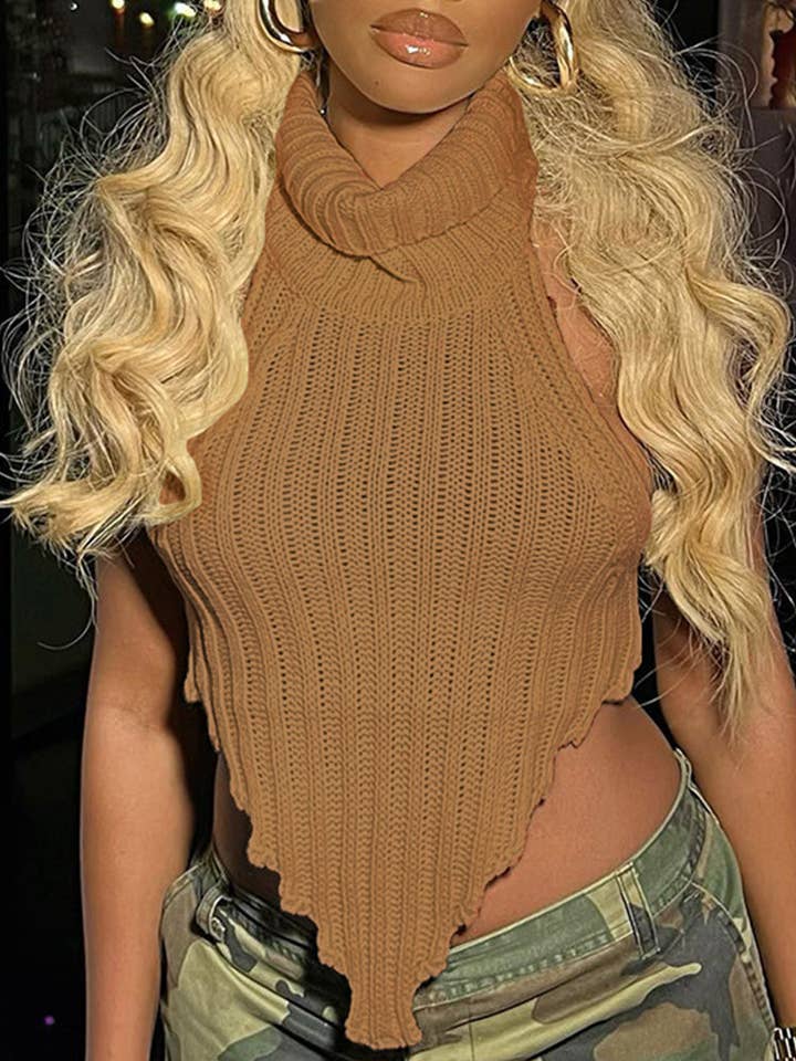 MB Fashion Wholesale - Wholesale Knit Top - Women's - MB FASHION Ribbed Halter Turtleneck Knit Top 9805AT