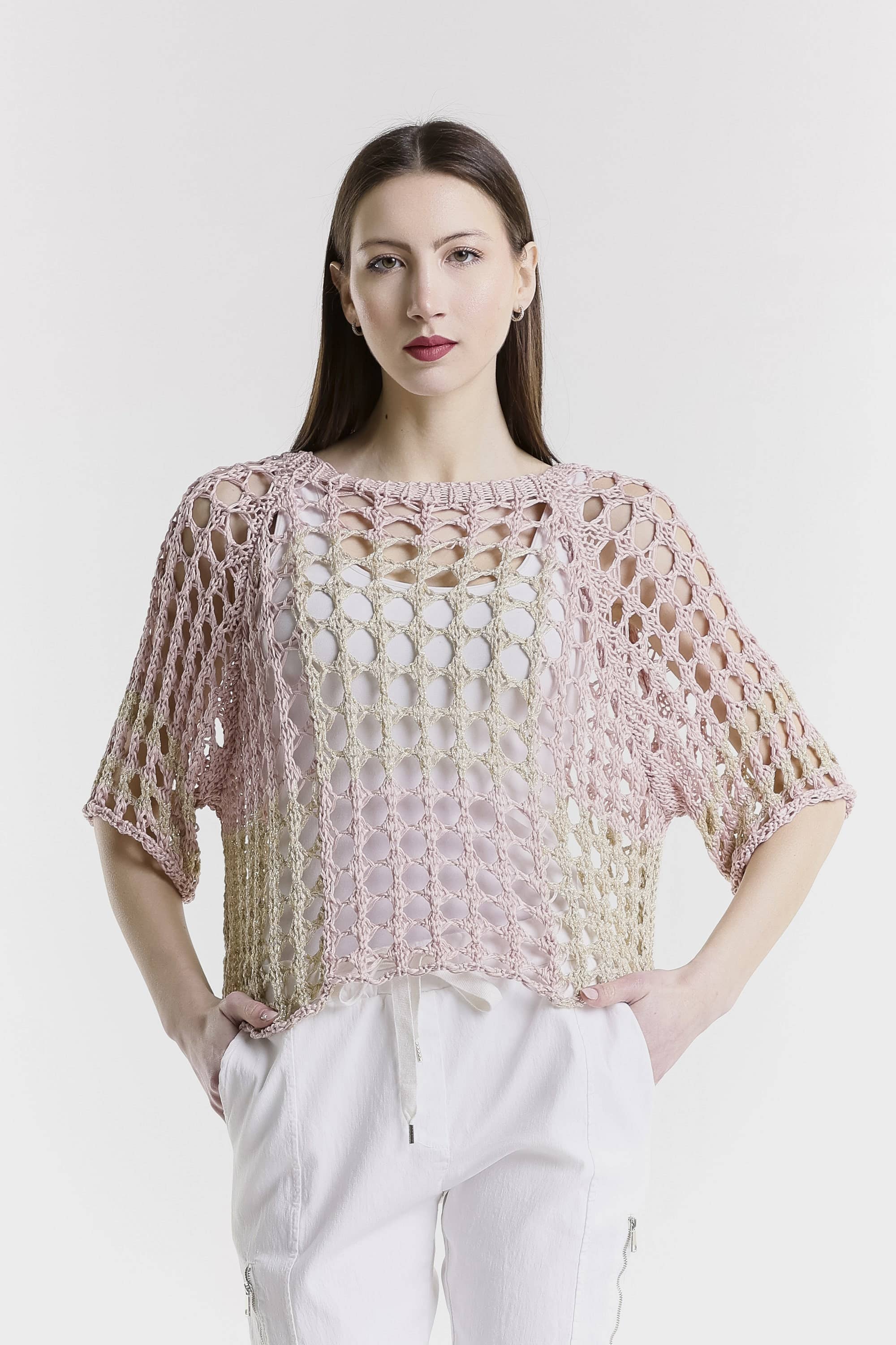 TINA Stephens Italy/Tees By Tina - Wholesale Knit Sweater - Women's - Sparkle Doris Ballet Slv 2 Tone Square Knit (BQ906P)17