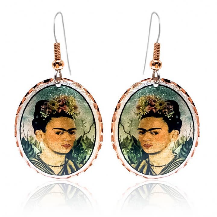 CA FK1 Frida Kahlo Self Portrait Earrings FK-01 for wholesale by COPPER ARTS INC.
