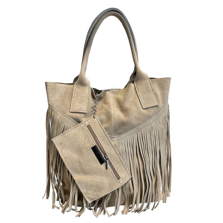 MODARNO - Wholesale Shoulder Bag - Women's - Modarno women's shopper bag in genuine suede with fringe plu19