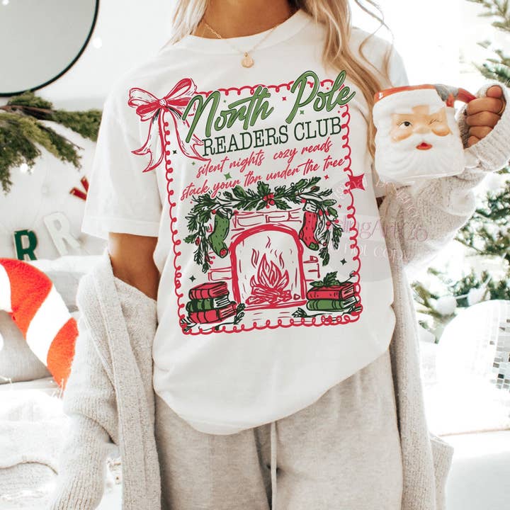 North Pole Readers Club Comfort Colors Tee, Xmas Sweatshirt for wholesale by Glaime