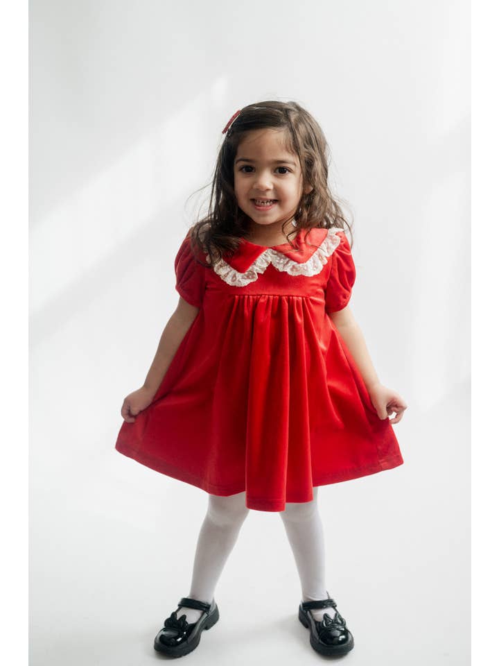 Strawberry Jam Kids - Wholesale Dress - Kids - Red Velvet Girls Christmas Dress Vintage Style Baby Toddler