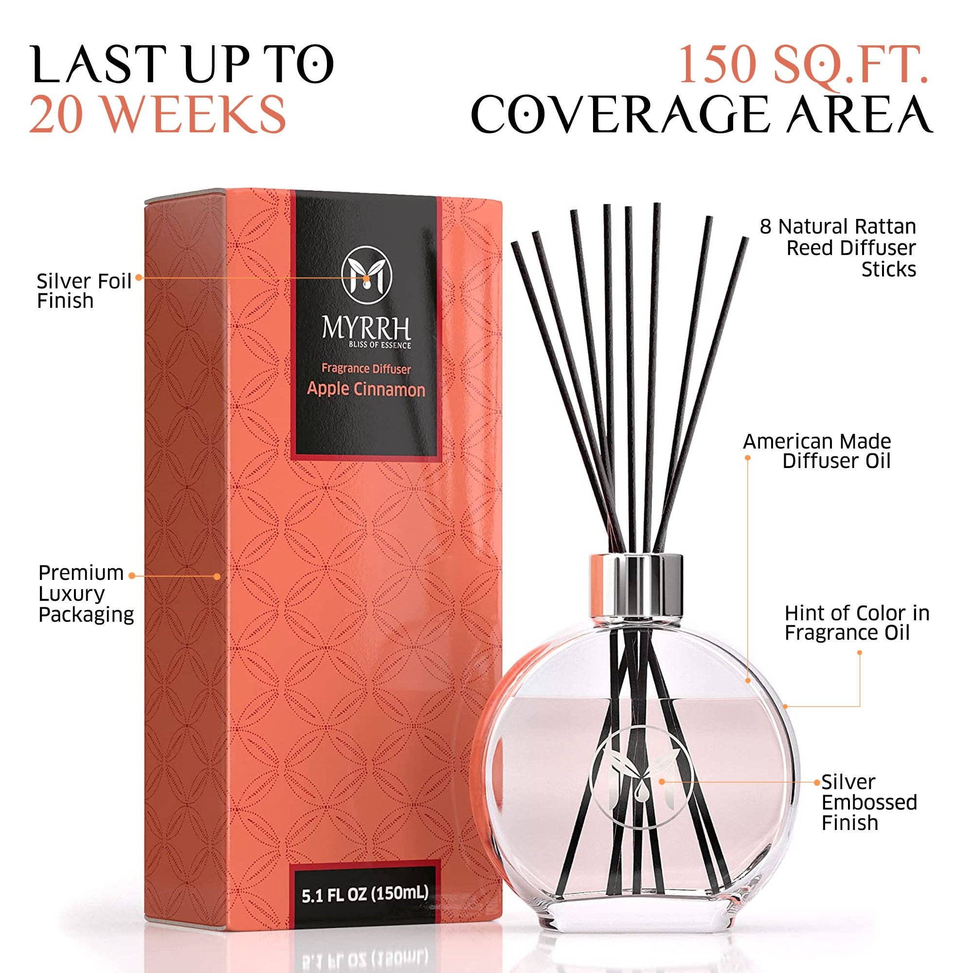 MyrrhUSA – wholesale Doftpinnar – Apple Cinnamon Reed Diffuser Set med 8 rotting pinnar4