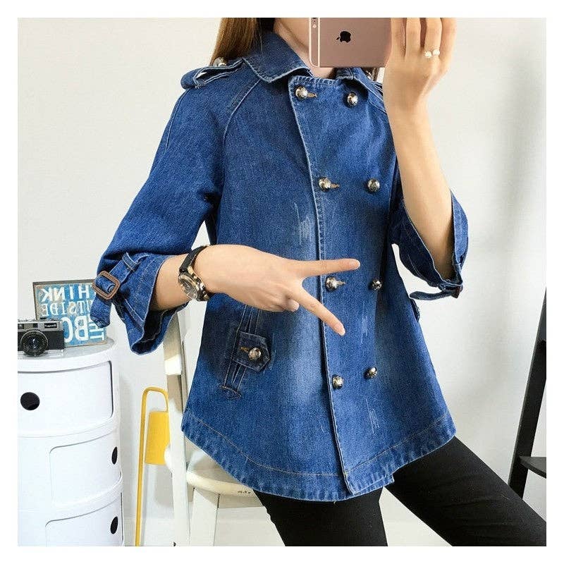 UZ Wholesale Store - Wholesale Denim Jacket - Women's - Double Breasted Loose Denim Jacket2