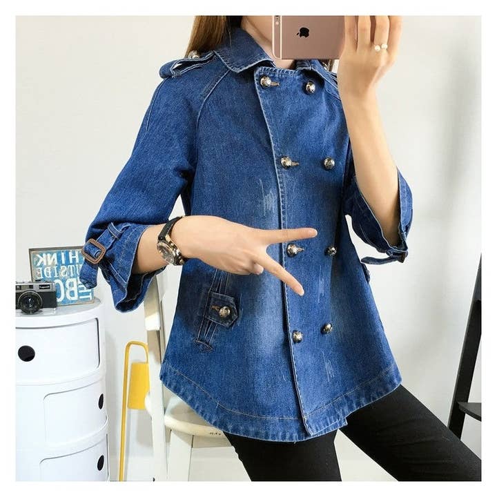 UZ Wholesale Store - Wholesale Denim Jacket - Women's - Double Breasted Loose Denim Jacket2