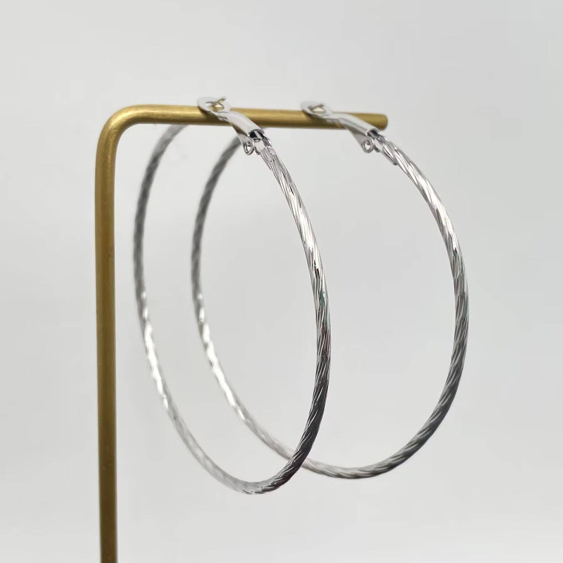 Mio Queena - Wholesale Hoop Earrings - 60mm Inside Diameter 18K Gold Plated SS Hoop Earrings - FGS3
