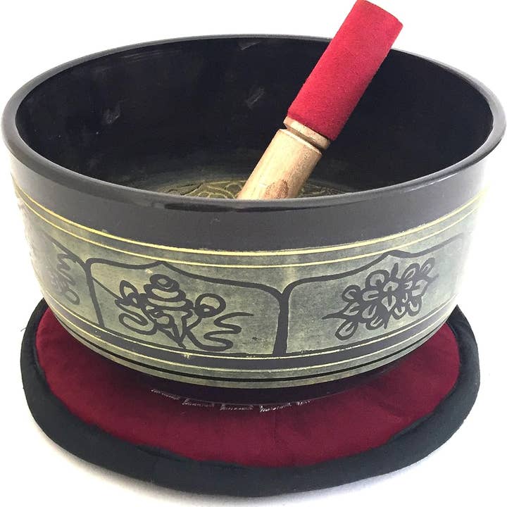 OMA - Eclectic Home - Wholesale Meditation Supplies - Tibetan Singing Bowl Set For Meditation - Lucky Symbols - 6"