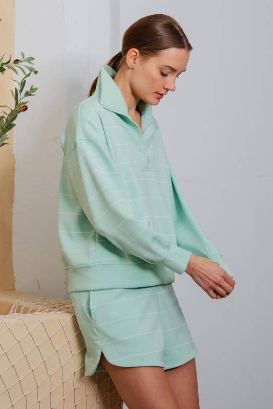 Sunday Morning - Vente Sweat-shirt – femme - T7299PL37 PULL À COL MONTANT À RAYURES ET FERMETURE ÉCLAIR DE GRANDE TAILLE 17