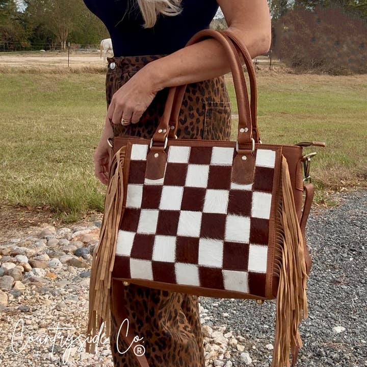 Texas Western Cowhide Bags and More - Wholesale Top Handle Bag - Women's - Canyon Check Cowhide Purse