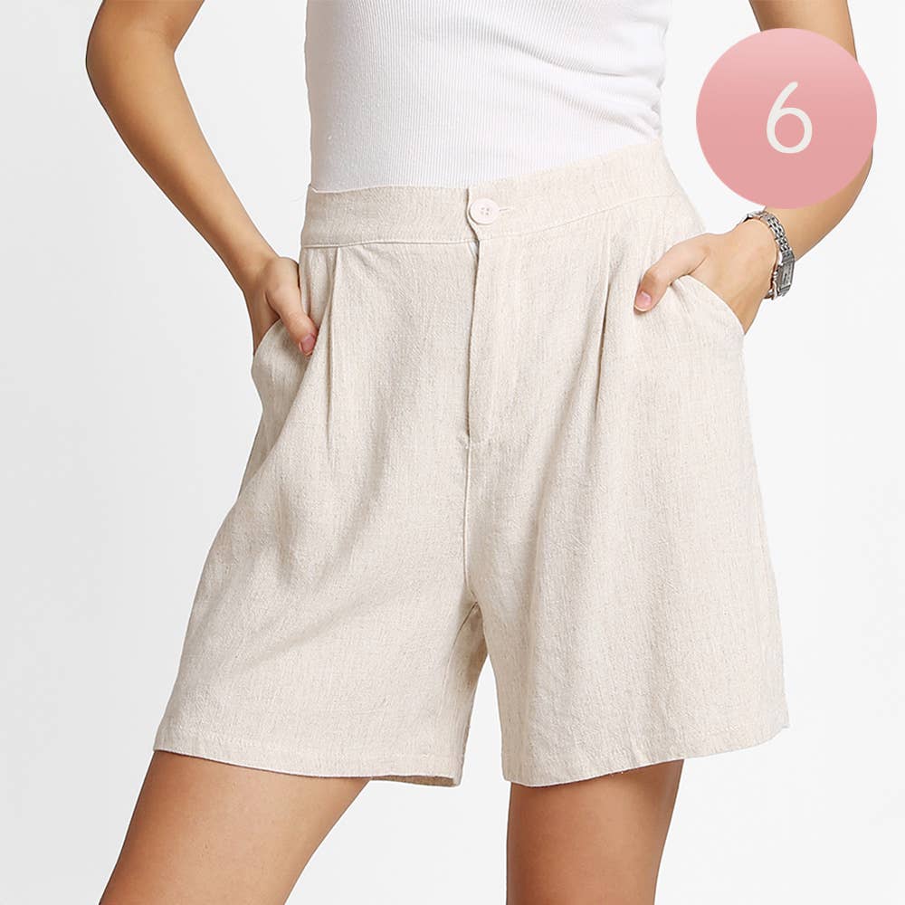 Sensibling Corp. - Wholesale Shorts - Women's - Elastic Waistband Linen Shorts0