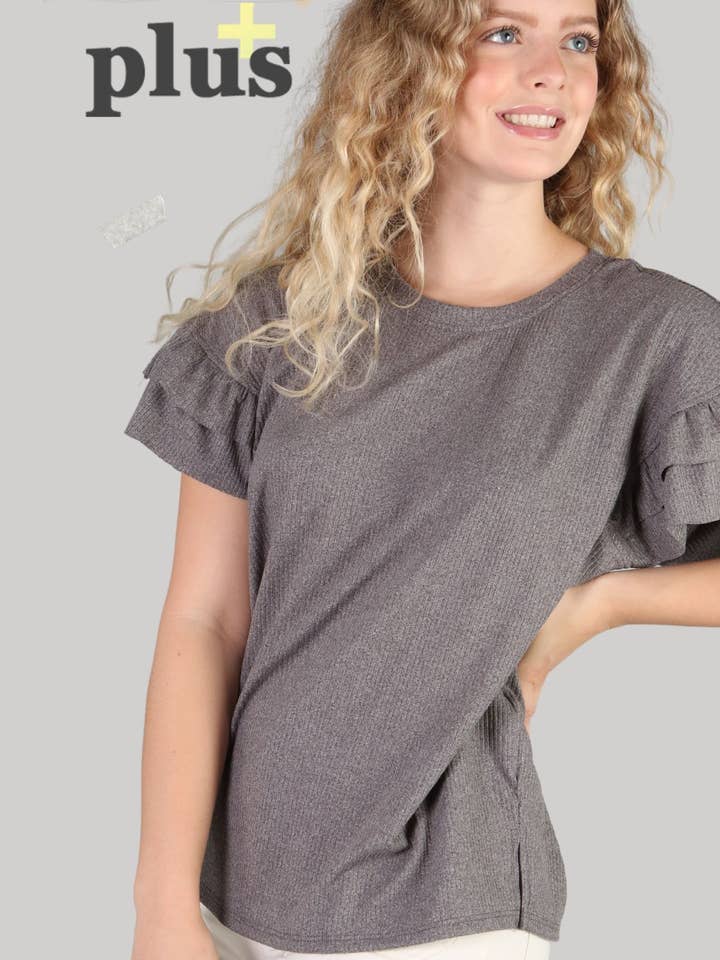 Double sleeve knit short sleeve top (P18411-PLUS) for wholesale by P.S Kate