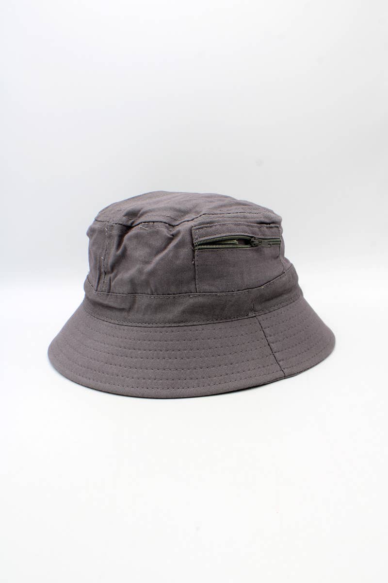 Hologramme Paris - Wholesale Bucket Hat - Unisex - Plain Cotton Classic Bucket Hat with Zip4