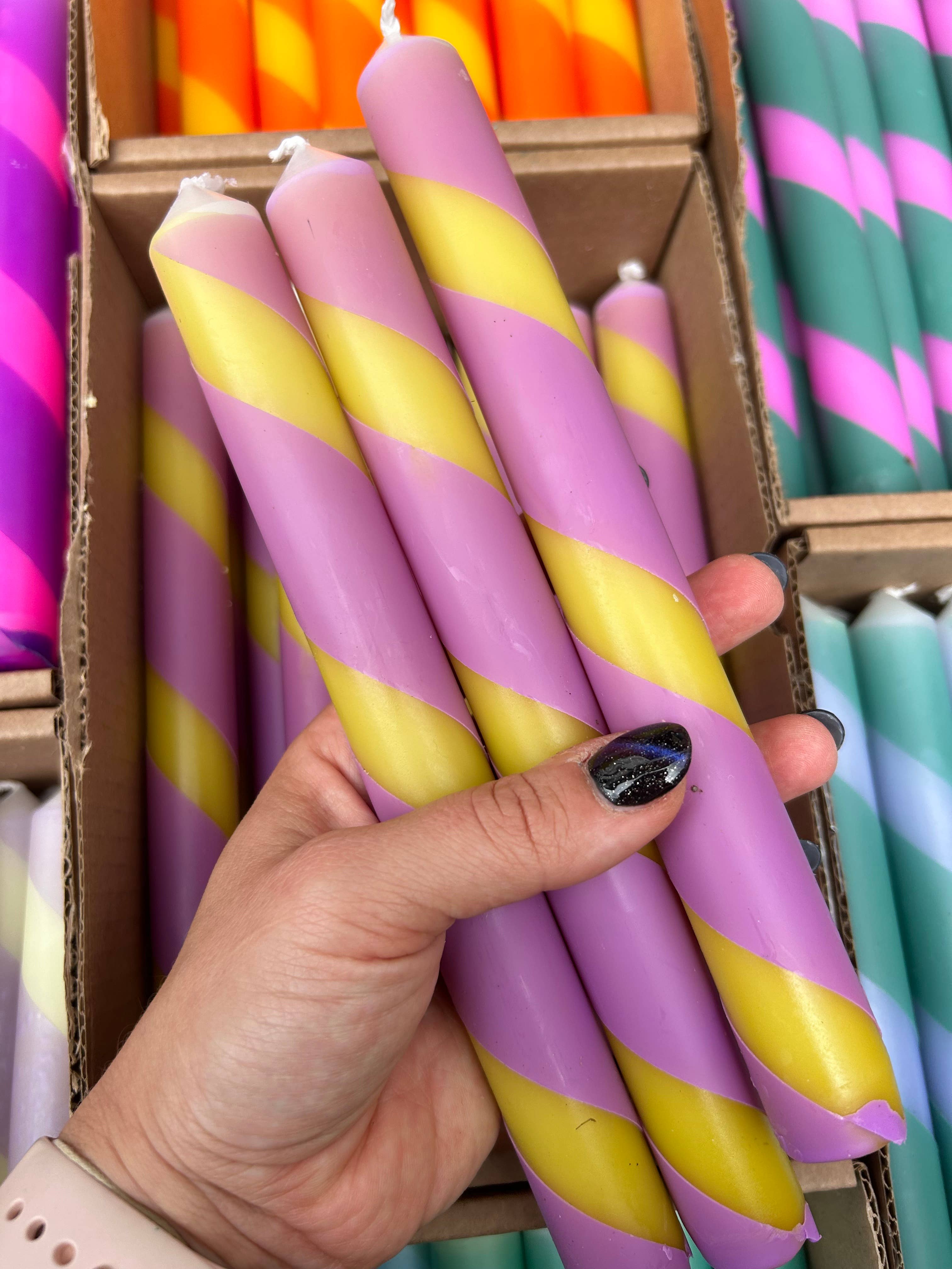The Colour Emporium – wholesale Tapered candle/candlestick – Twisted stripe Candle individual 3