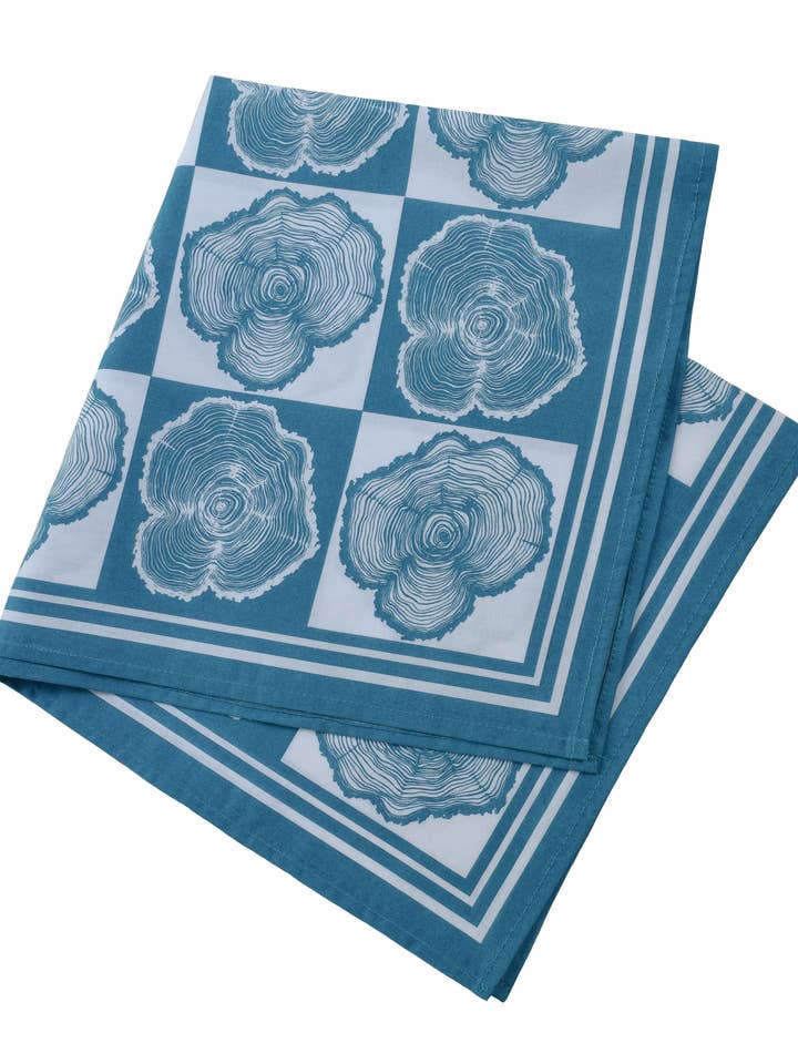 Tree Ring Bandana - 100% Cotton - Blue-green - Wood Hanky for wholesale by Hearth and Harrow