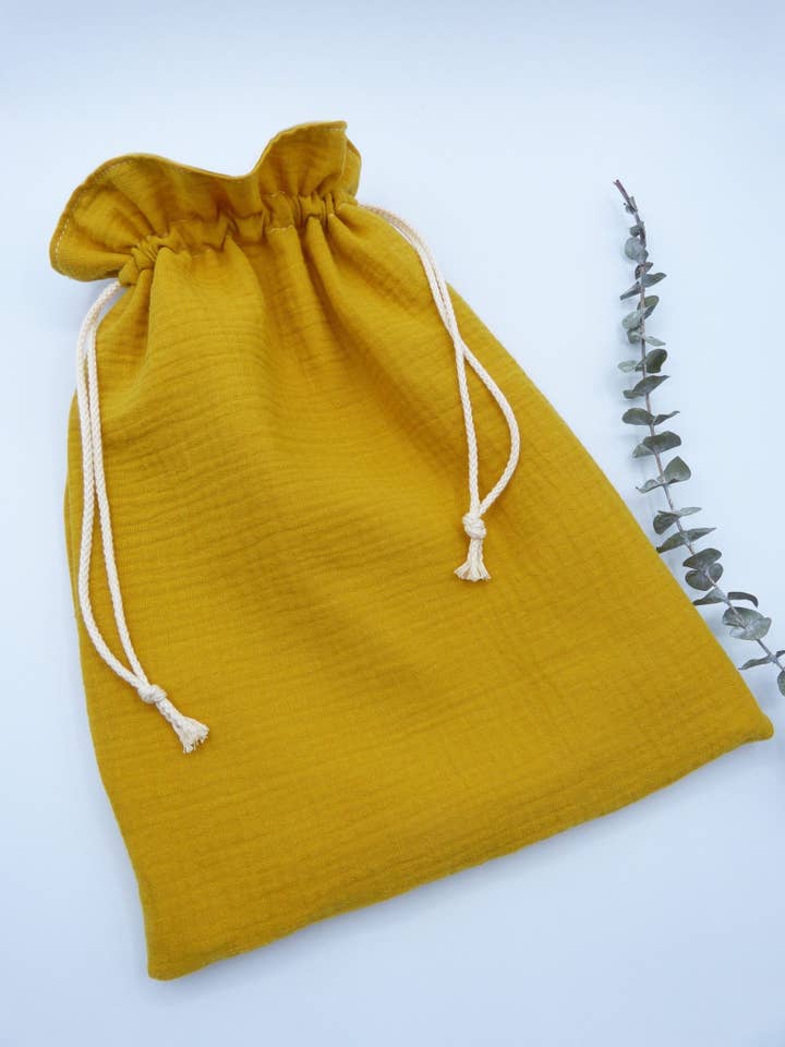 Pochon en coton biologique - Jaune moutarde pour la vente par Tijala