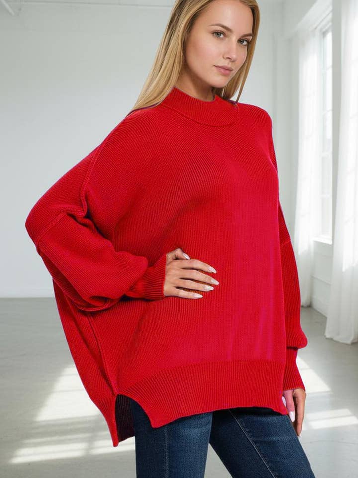 42POPS - Wholesale Knit Sweater - Women's - ....SI-25416 SIDE SLIT OVERSIZED SWEATER1
