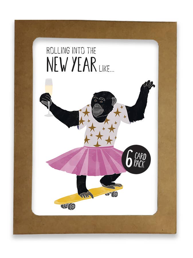 „Rolling Into the New Year Monkey“ -Kartenset für den Großhandel von Paper Wolf Design