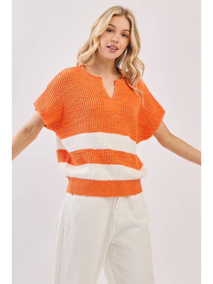 Sewn and Seen - Wholesale Knit Sweater - Women's - Stripe Knit Sleeveless Sweater21