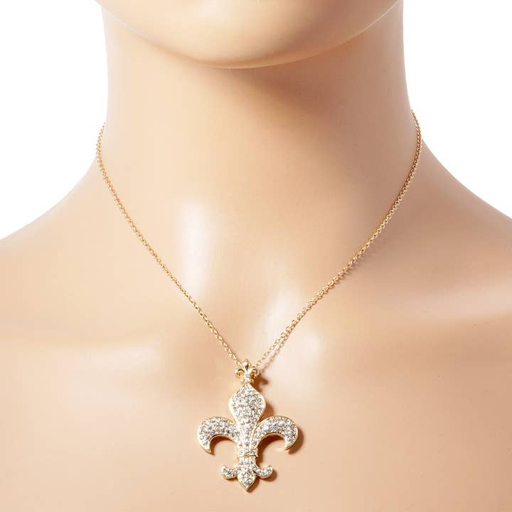 Sensibling Corp. - Wholesale Pendant/Charm Necklace - Stone Paved Fleur De Lis Pendant Necklace5