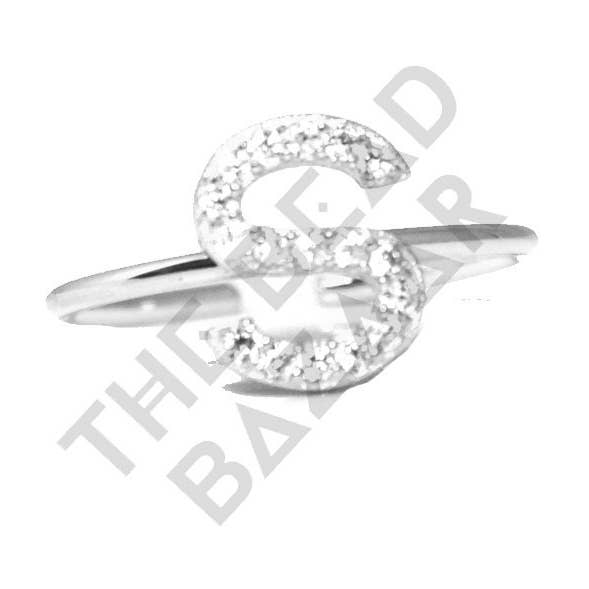 The Bead Bazaar - Wholesale Band/Stacked Ring - CZ Initial Rings, Initial Jewelry, Rings, Ring, Adjustable Ring, Adjustable Initial Ring, CZ Initial, Cubic Zirconia, Sterling Silver Rings