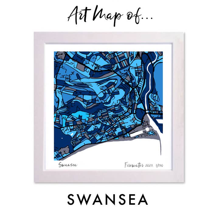 SWANSEA, WALES UK ART MAP - DESENHADO À MÃO & EDIÇÃO LIMITADA por atacado de Firewater Gallery