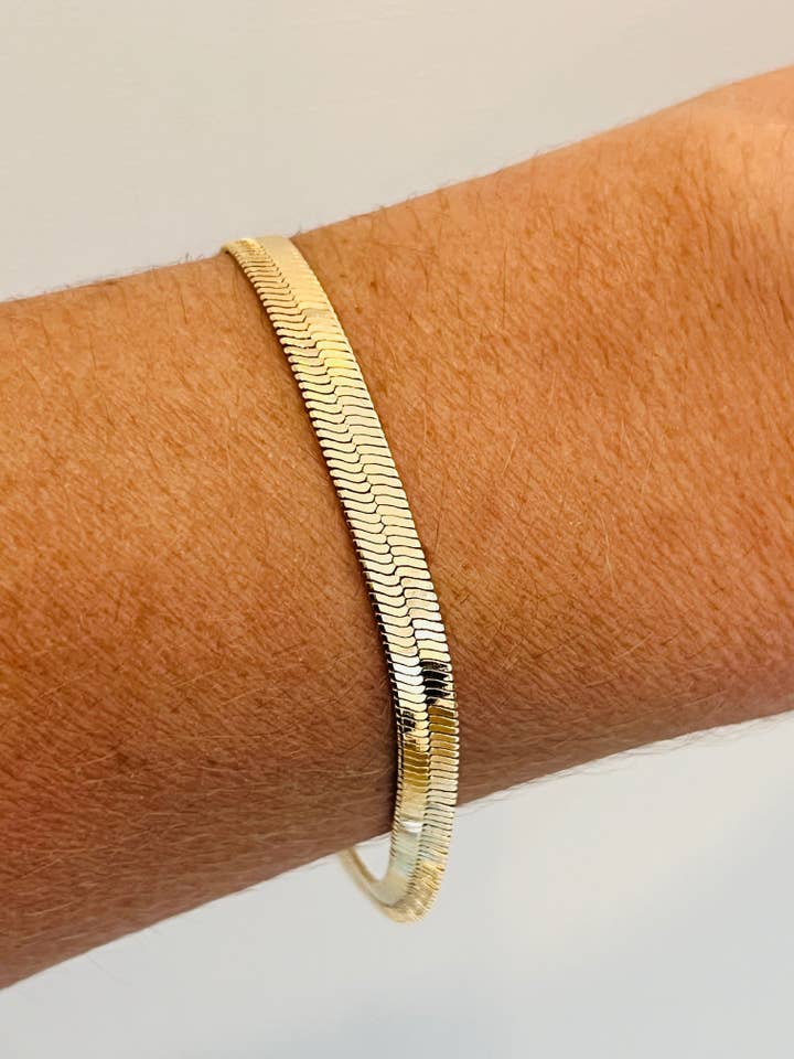 Gold Filled 5mm Herringbone Bracelet | Sleek Modern Staple for wholesale by Haus of Monogram