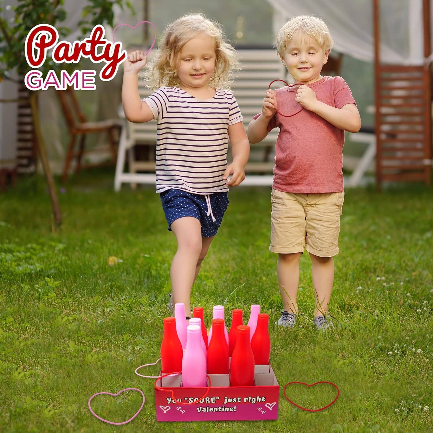 4E's Novelty - Vente Cadeaux pour invités - Jeu de lancer d'anneaux sur bouteilles de la Saint-Valentin - Activité pour enfants et jeu de jardin1