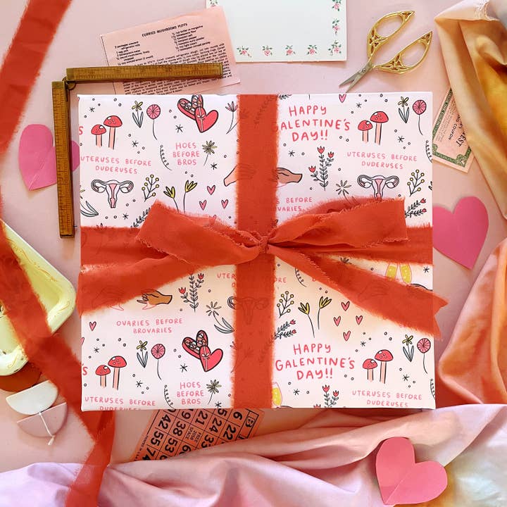 Galentine's Wrapping Paper - 3 sheet roll for wholesale by Abbie Ren Illustration