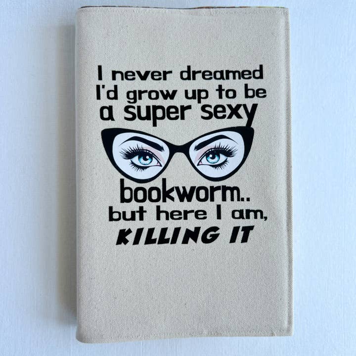 Capa de Livro em Tecido Reutilizável e Ajustável - Super Sexy Bookworm por atacado de Pretty Clever Words