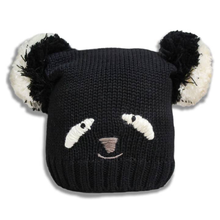Casquette pour enfant avec pompon, panda, fabriquée en Italie, laine pour la vente par Tundem