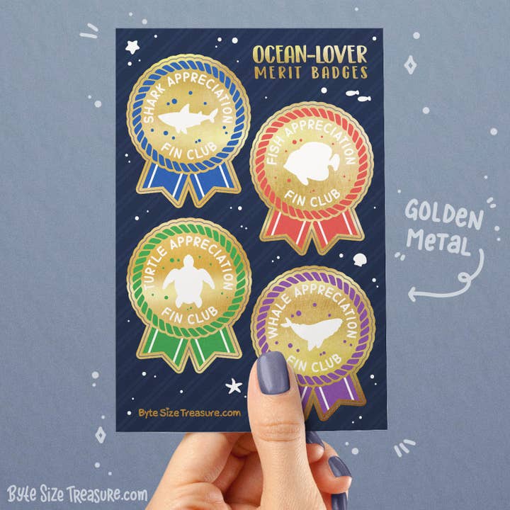 Ocean Merit Badge gouden metalen stickervel voor wholesale door Byte Size Treasure