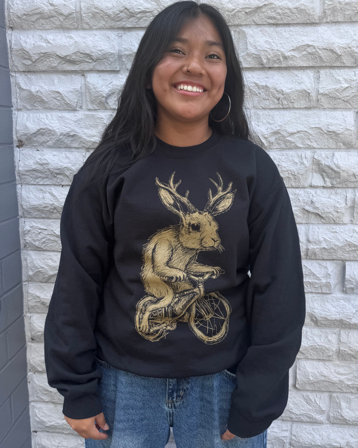 Dark Cycle Clothing - Wholesale Graphic Sweatshirt - Unisex - Jackalope on a Bike Pullover Sweater2