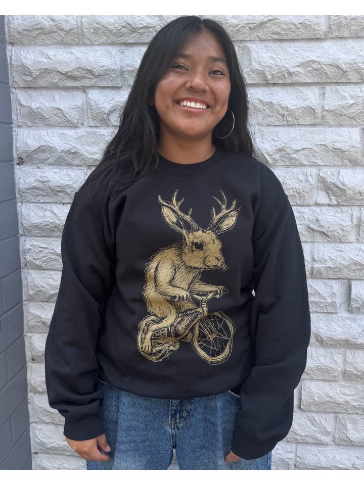 Dark Cycle Clothing - Wholesale Graphic Sweatshirt - Unisex - Jackalope on a Bike Pullover Sweater2
