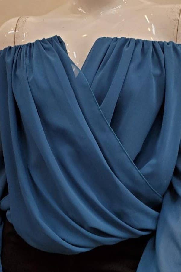 Curve Market - Wholesale Blouse - Women's - PLUS SIZE CHIFFON OFF THE SHOULDER SURPLICE TOP2