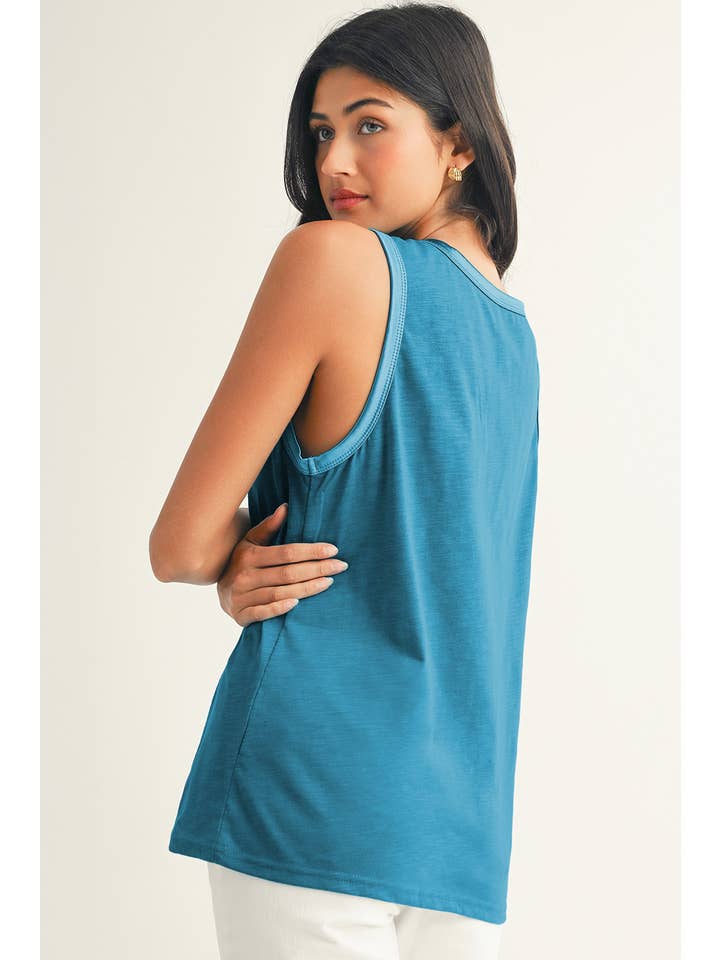 Little Daisy Closet - Wholesale Tank Top - Women's - LDC Tan Contrast Trim Round Neck Tank Top