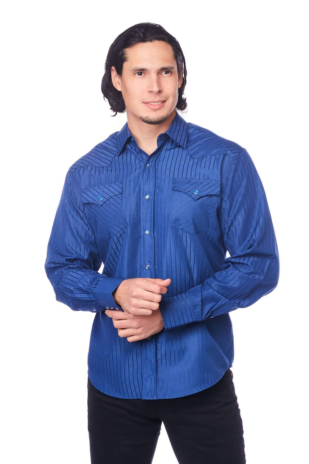 Rodeo Clothing - Wholesale Button Down Shirt - Men's - Men's long sleeve western cotton/poly yarn-dyed plain shirts14