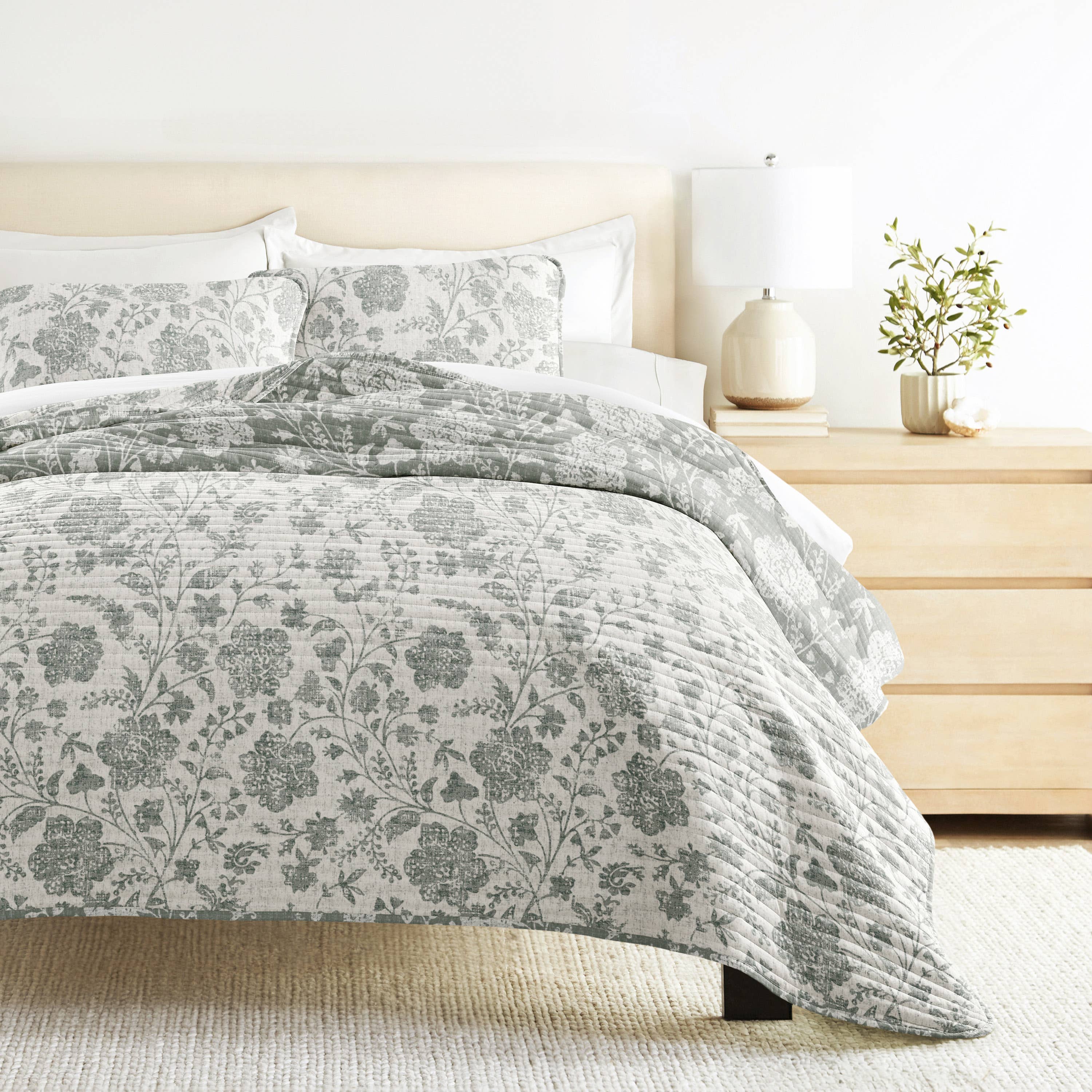 ienjoy Home - Vente Courtepointe - Ensemble de couette réversible à motifs floraux texturés toutes saisons18
