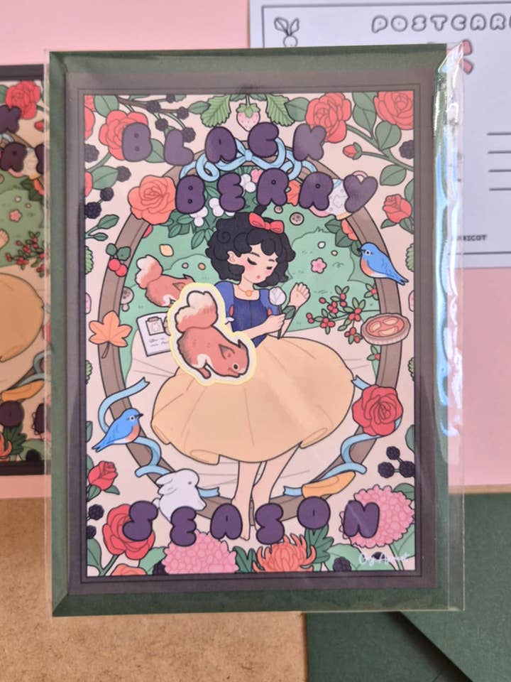 Blackberry season A6 Postcard for wholesale by Coy Apricot