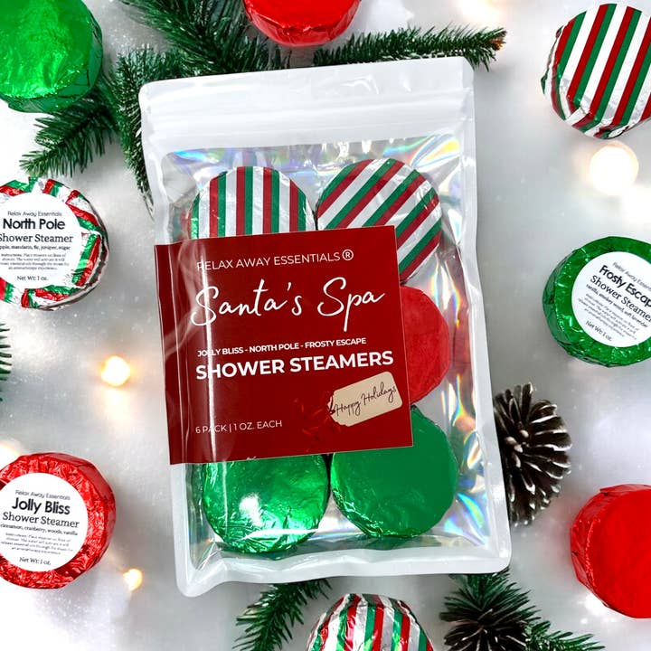 Santa's Spa Shower Steamers 6 Pack - Made in USA for wholesale by Relax Away Essentials