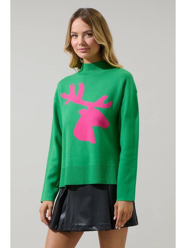 Emerald Milly Moose Mock Neck Sweater for wholesale on Faire2