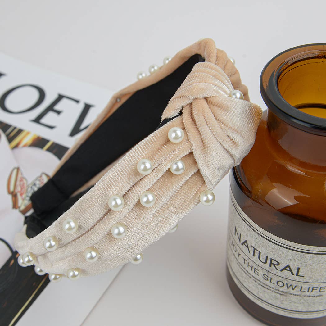 TheDivaSoap - Wholesale Fashion Headband - Women's - Flannel Embellished Knotted Beaded Pearl Headband0