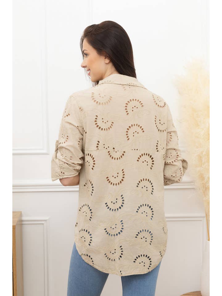 Happy look - Wholesale Button Down Shirt - Women's - English embroidery shirt with chest pocket19