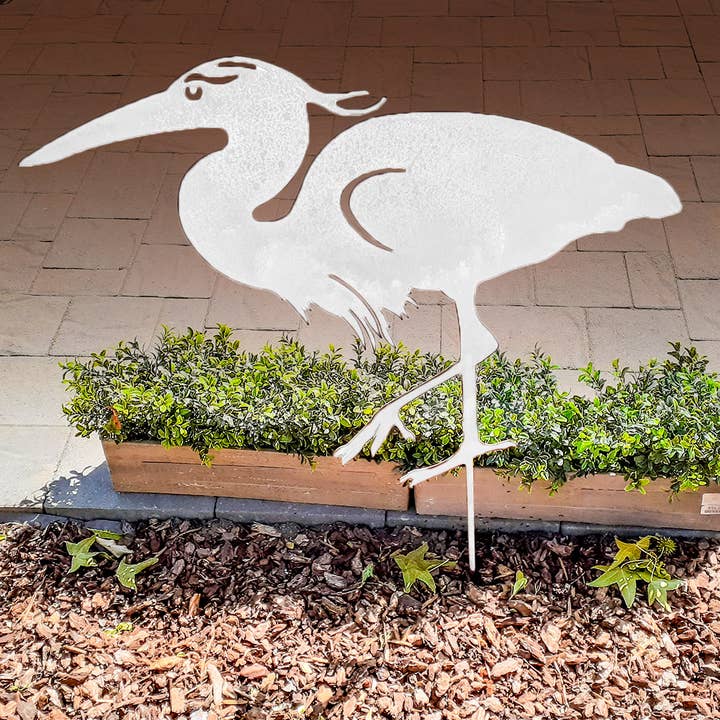 Rst/Nat Great Blu Heron on Stk Garden Art for wholesale by California Home & Garden