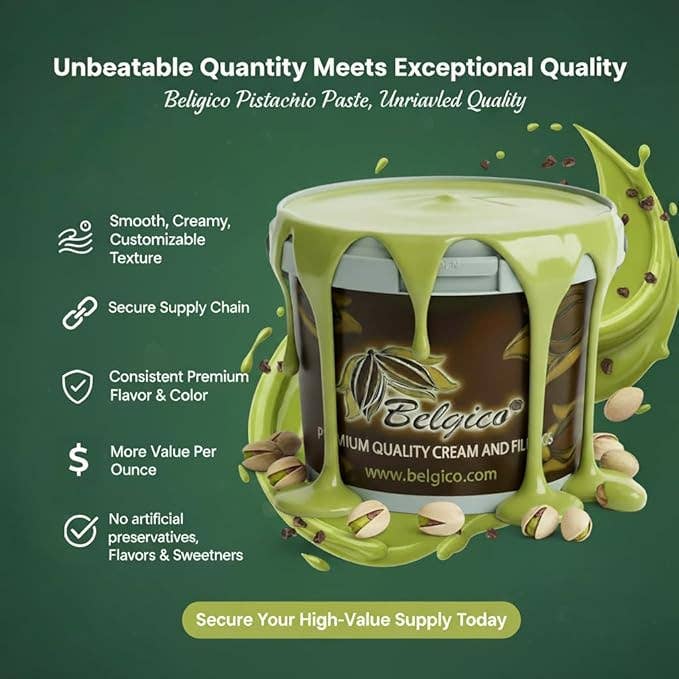Belgico US - Vente Chocolat - Pâte de pistache premium Belgico® – seau de 4 kg1