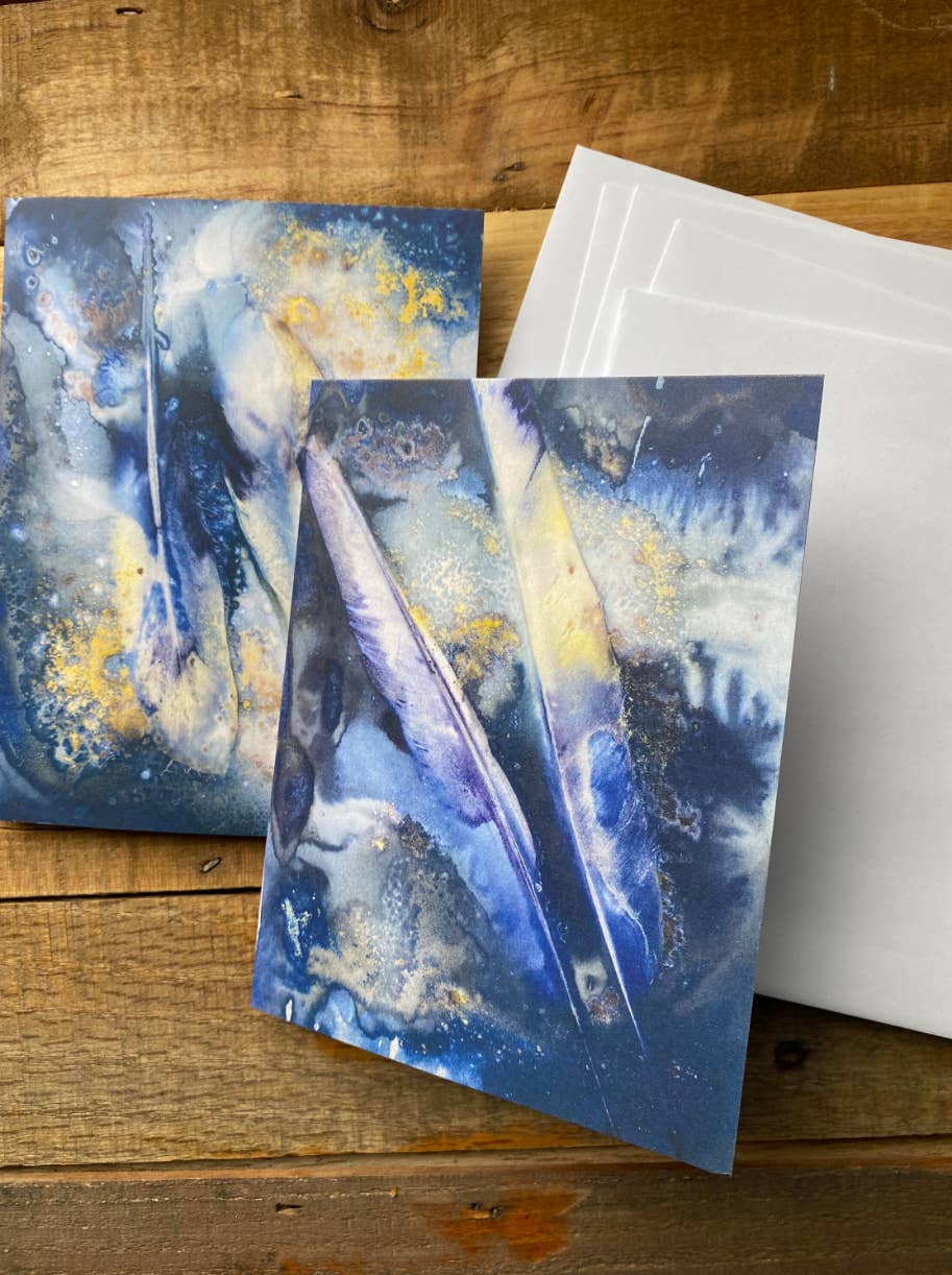 BlueCyanGirl - Wholesale Stationery/Notecard Set - Cyanotype Notecards Mystical Feathers Crow Goose Blank Cards