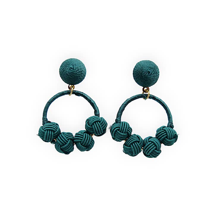 Narratives The Line - Wholesale Hoop Earrings - Cotton Woven Knot Small Hoop Earrings - Greens