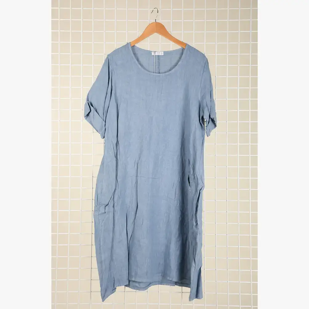 la maison des fibres naturelles - Wholesale Dress - Women's - Round neck dress in 100% linen 676120
