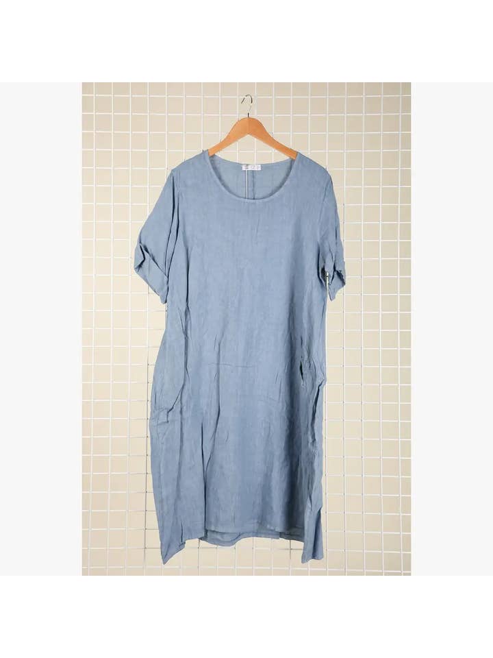 la maison des fibres naturelles - Wholesale Dress - Women's - Round neck dress in 100% linen 676120