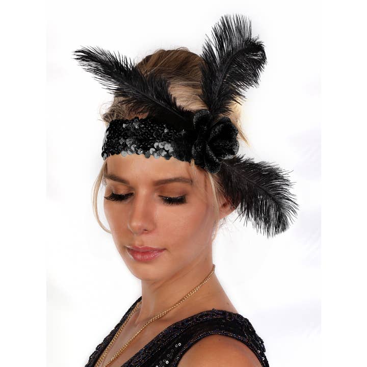 Western Fashion - Vendita all'ingrosso Fascia per capelli - Donna - Cerchietto flapper con rosa e piuma3